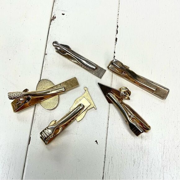 Vintage Tie Bars Goldtone American Flag Rose Etched Geometric Dragon - Picture 7 of 7